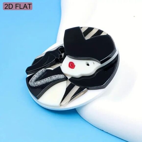 2D Flat, 1pc Vintage Acrylic Handcrafted 2D Flat Fashion Lady Brooch - Picture 5 of 5